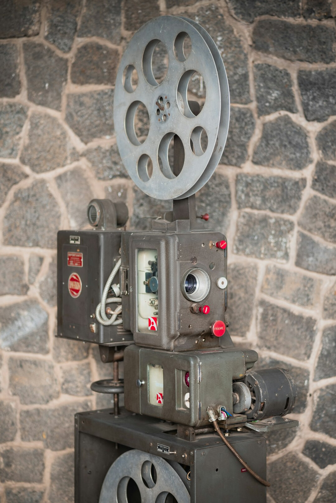 Retro television studio with cameras and stage lights