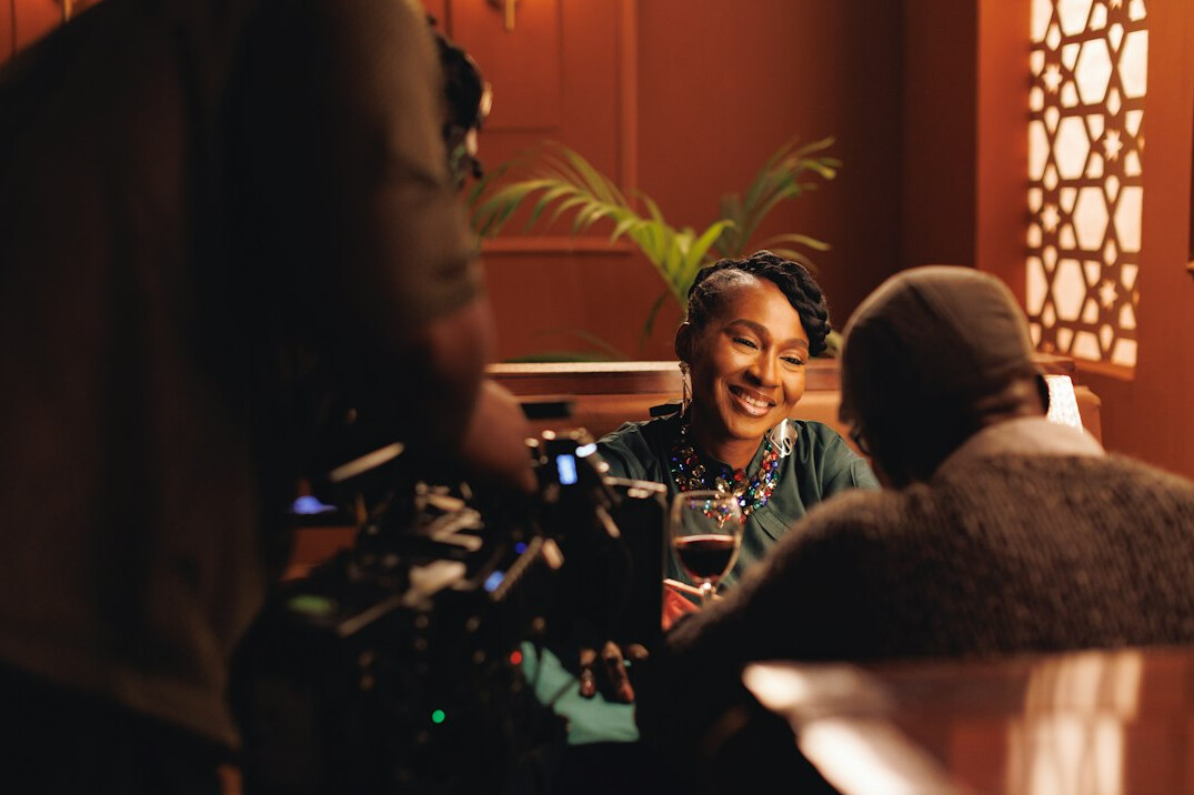 tv star smiling on set